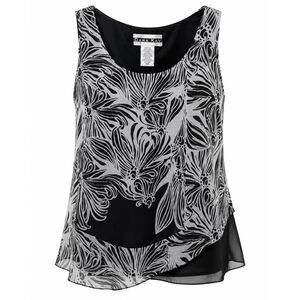 Dana Kay Black White Floral Chiffon Tank Top Women's Plus Size 14W